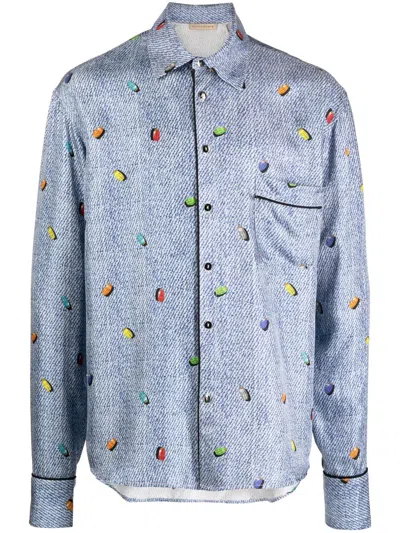 Romeo Hunte Quarter Water Silk Pajama Shirt In Blue