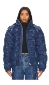 Romeo Hunte Striped Denim Puffer Jacket In Blue
