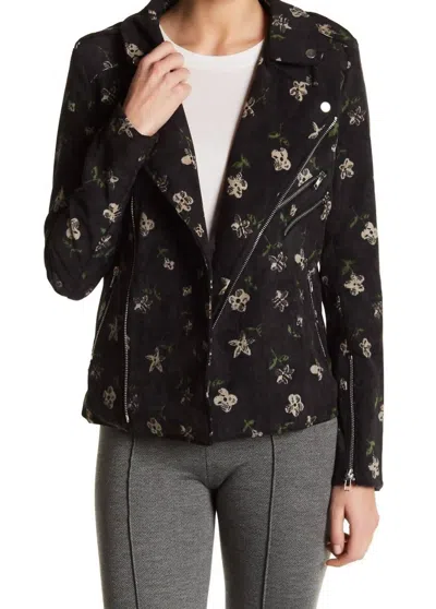 Romeo & Juliet Couture Floral Moto Corduroy Jacket In Black