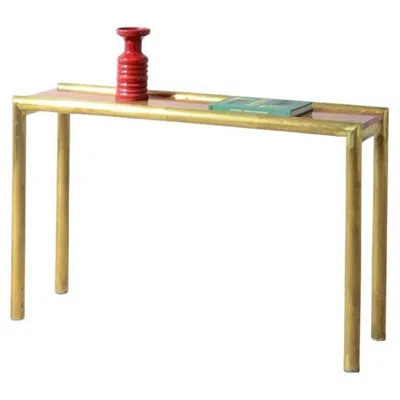 Pre-owned Romeo Rega 1970's Brass Console Table With Poplar Burl Top. In Brown