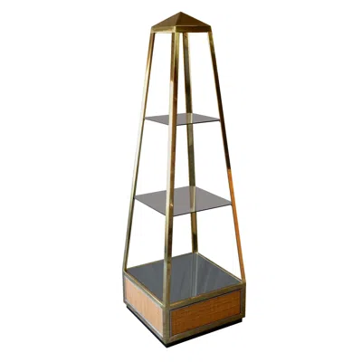 Pre-owned Romeo Rega 1970's Brass Wicker Obelisk Curio Etagere' Vitrine By , Mario Sabot In Brown