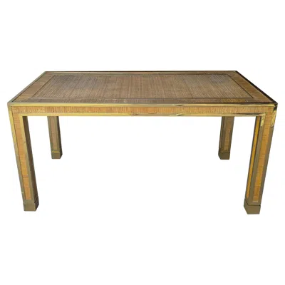 Pre-owned Romeo Rega 1970s Bamboo & Brass Dining Table Desk In Brown