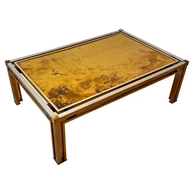 Pre-owned Romeo Rega 1970s Coffee Table Brass Chrome Acrylic Oxidised Gold Antique Glass In Brown