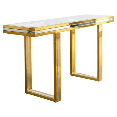 Pre-owned Romeo Rega 1970s Console Table Attr. , Brass, Chrome And Glass, Hollywood Regency In Sand