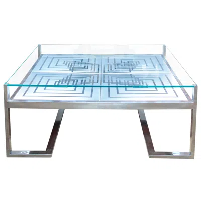 Pre-owned Romeo Rega 1970s  Coffee Table In Stainless Steel And Glass In Blue
