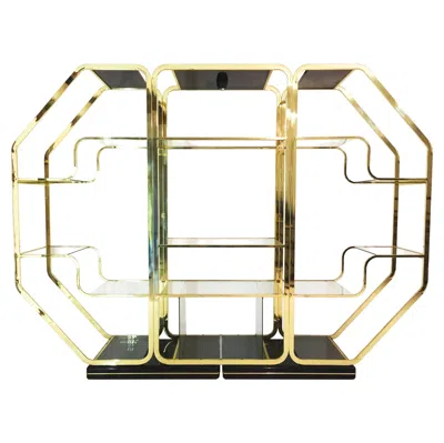 Pre-owned Romeo Rega 1970s  Manner Octagonal Brass Lacquered Glass Display Unit Zevi In Brown