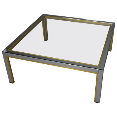 Pre-owned Romeo Rega 1970s  Square Coffee Table, Chrome & Gold, Glass Top In Gray