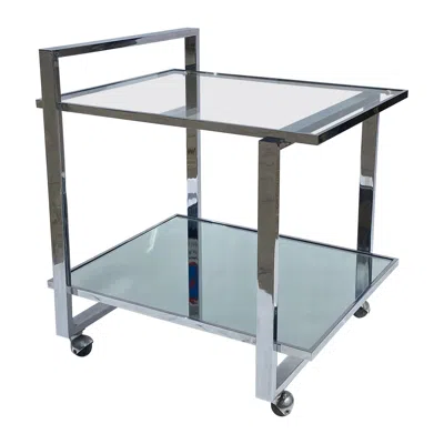 Pre-owned Romeo Rega 1970s Square Bar Cart Drinks Trolley Chrome Table Rega Glass Hollywood Regency In Gray