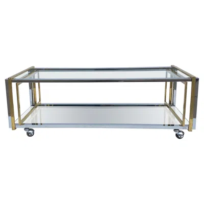 Pre-owned Romeo Rega 1970s Two Tiered Coffee Table Brass Chrome Glass Mirror Hollywood Regency Rega In Gray