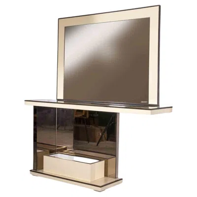 Pre-owned Romeo Rega 1970s Vintage Console Table By , Dark Glass & Brass In Brown