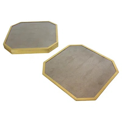 Pre-owned Romeo Rega 8 Brass & Embossed Snakeskin Steel Octagon Placemats, Italy 1970's  In Brown