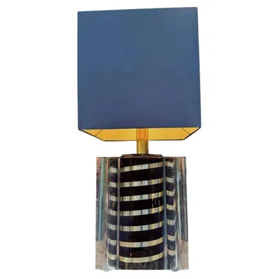 Pre-owned Romeo Rega A Large Italian 1970s  Lucite Lamp With Chocolate And Brass Stripes In Brown