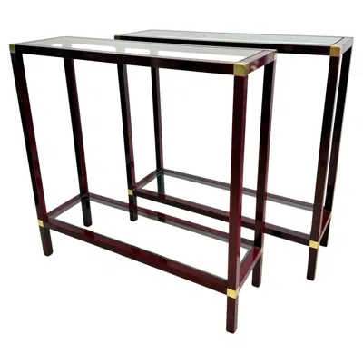 Pre-owned Romeo Rega A Pair Of Italian 60's Console Tables In Brass And Lacquer By  In Black