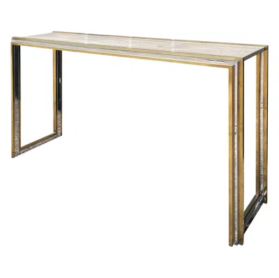 Pre-owned Romeo Rega An Italian Travertine Topped Brass And Chrome Console Table In Sand