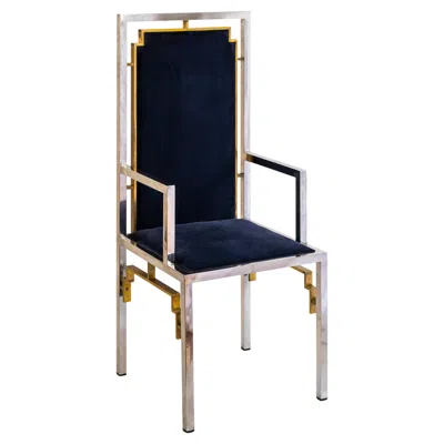 Pre-owned Romeo Rega Roméo Rega Attr High-back Throne Chair, Silver & Blue Velvet 1970 Italian Design