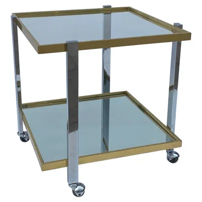 Pre-owned Romeo Rega Bar Cart Drinks Trolley Brass Chrome 1970s Table Rega Glass Hollywood Regency In Gray