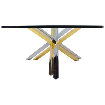 Pre-owned Romeo Rega Bicolor Massive Brass And Chrome Coffee Table By , 1970s In Sand