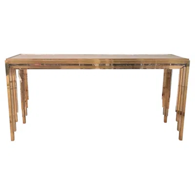 Pre-owned Romeo Rega Brass And Chrome Console Table With Underilluminated Glass Top, 1970s In Brown