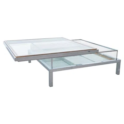 Pre-owned Romeo Rega Brass And Chrome Vitrine Glass Coffee Table Attr. Maison Jansen, 1970 In Gray