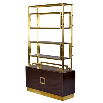 Pre-owned Romeo Rega Brass & Espresso Color Enamel Shelf Cabinet In Brown