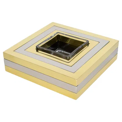 Pre-owned Romeo Rega Brass, Chrome And Crystal Centerpiece Catchall Vide Poche, Circa 1970 In Sand