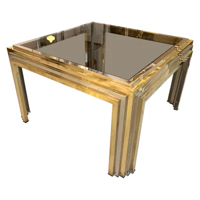 Pre-owned Romeo Rega Brass, Chrome And Glass Side Or Coffee Table, Italy Ca. 1970s In Brown