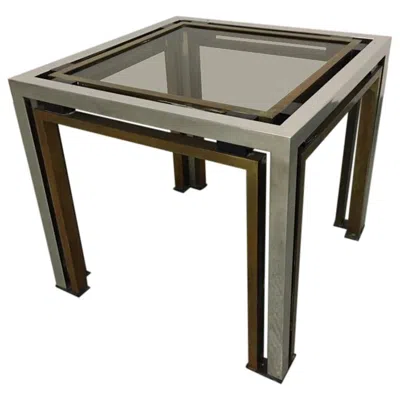 Pre-owned Romeo Rega Brass, Chrome And Tinted Glass Side Table, Italy, 1970s In Gray