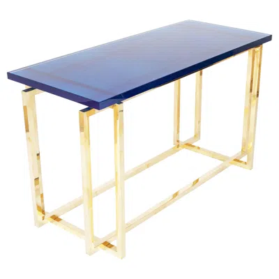 Pre-owned Romeo Rega Brass Console Table With Custom Top In Gray
