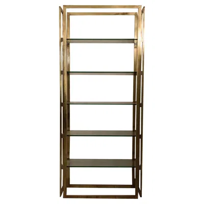 Pre-owned Romeo Rega Brass Etagere With Glass Shelves, Italy 1970s In Brown