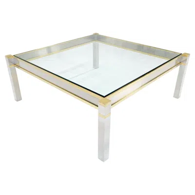 Pre-owned Romeo Rega Brass Stainless Steel Glass Top 44" Square Mid Century Modern Coffee Table Mint In Gray