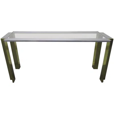 Pre-owned Romeo Rega Brushed Aluminum And Brass Console Table Mid-century Modern In Gray
