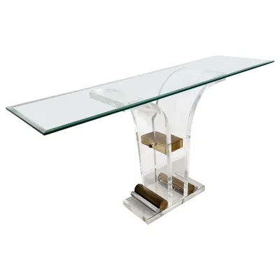 Pre-owned Romeo Rega Charles Hollis Jones Lucite, Brass And Glass Console Table, 1970s In Gray