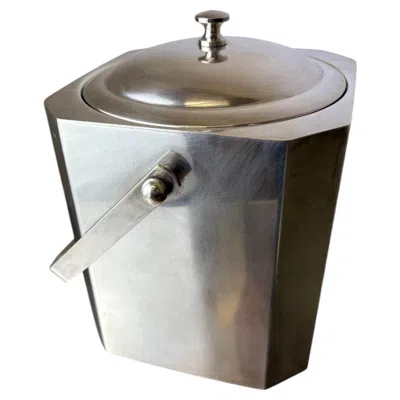 Pre-owned Romeo Rega Chromed Ice Bucket With Tongs, Italy, 1970's In Gray