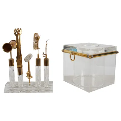 Pre-owned Romeo Rega Classic 1970s  Style 22k Gold Plated Lucite Ice Bucket With Bar Tools In Gray