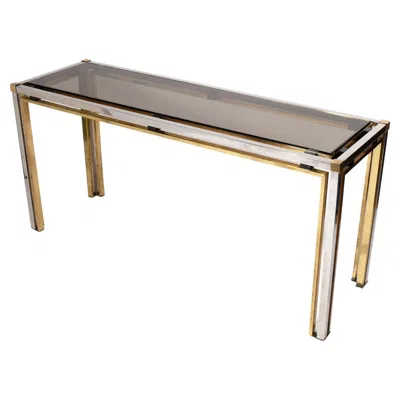 Pre-owned Romeo Rega Clean Lined Modern Italian Brass And Chrome Console In Brown