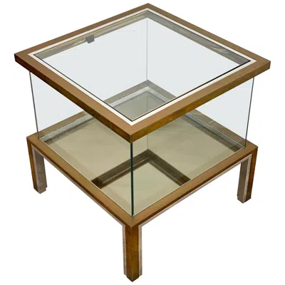 Pre-owned Romeo Rega Coffee Side Bar Cabinet Table In Chrome Brass And Glass, Italy, 1970s In Sand