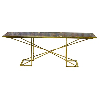 Pre-owned Romeo Rega Console Table, Faux Tortoise Top, Gilt Metal Base, Italy, 1970s In Brown