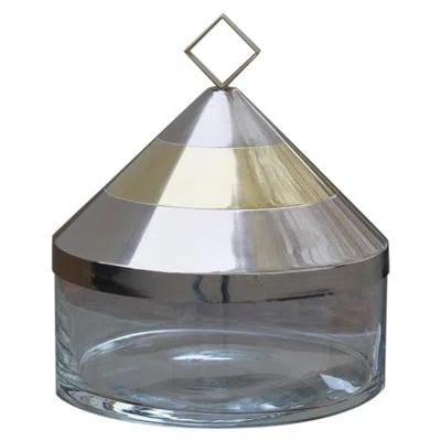 Pre-owned Romeo Rega Decorative Round Box In Glass Steel Gilded Brass Italian Design 1970  In Gray