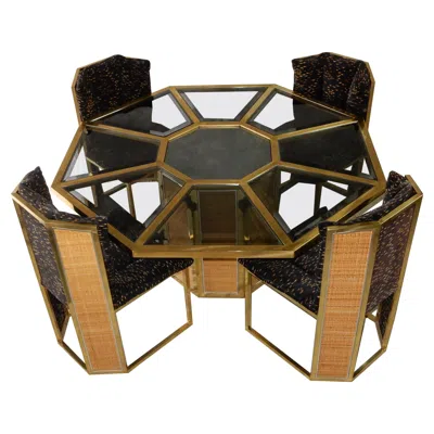 Pre-owned Romeo Rega Design For Mario Sabot Italy Brass Octagon Dining Table & 4 Chairs In Brown