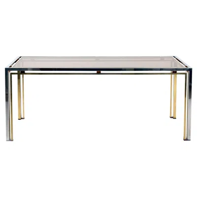 Pre-owned Romeo Rega Dining Table In Chrome & Brass With Smoked Glass Top & Amber Lucite In Brown