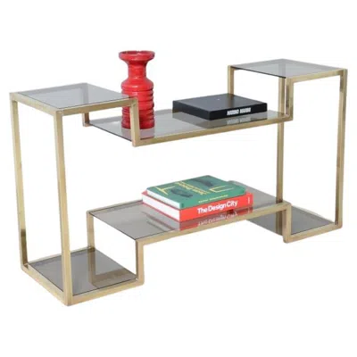 Pre-owned Romeo Rega , Elegant Console With Square Brass Structure In Brown