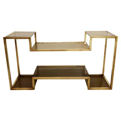 Pre-owned Romeo Rega Elegant Etagere In Brass And Smoked Glass, Italy 1970s In Brown