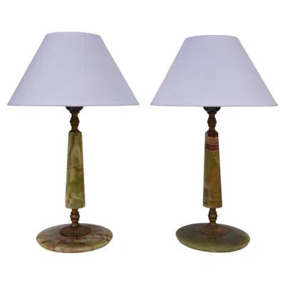 Pre-owned Romeo Rega Elegant Pair Of French Table Lamps, Onyx And Brass, 1970s Design In Black
