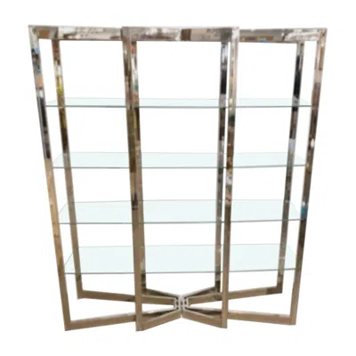 Pre-owned Romeo Rega Geometric Chrome And Glass Étagère With Sculptural Top And Base In Gray