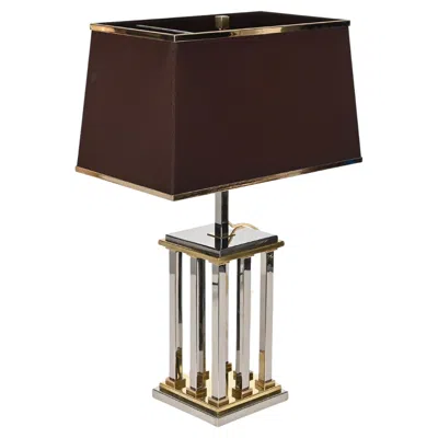 Pre-owned Romeo Rega Hollywood Regency Chrome And Brass Columns Table Lamp By Rome Rega, Italy 1970s In Black