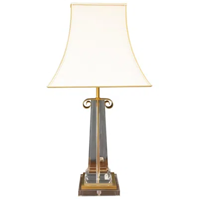 Pre-owned Romeo Rega Hollywood Regency Lucite Table Lamp, Gold-plated Brass, Italy, 1978 In White