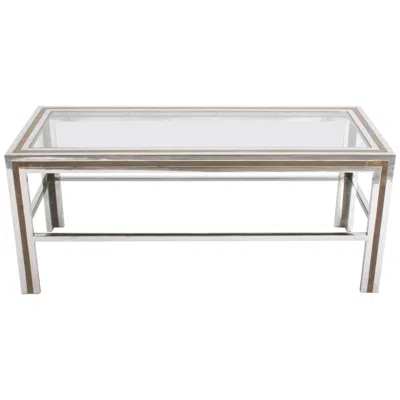 Pre-owned Romeo Rega Hollywood Regency Style 1970s Chrome And Brass Coffee Table In Gray