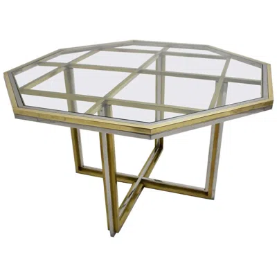 Pre-owned Romeo Rega Hollywood Regency Style Glass And Brass Chromed Vintage Dining Table, 1970 Italy In Gray