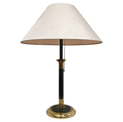 Pre-owned Romeo Rega Hollywood Regency Table Lamp In Brass And Raw Silk, Italy 1970s In Sand