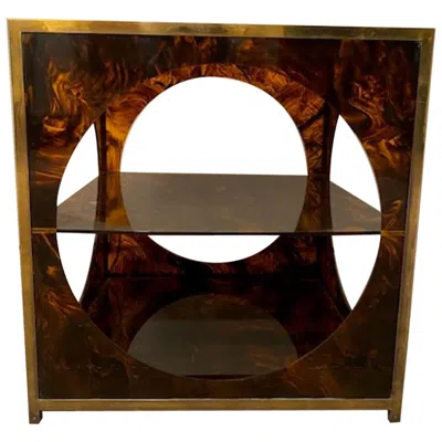 Pre-owned Romeo Rega Italian 1960s Coffee Table In Plexiglass And Brass  Style In Black